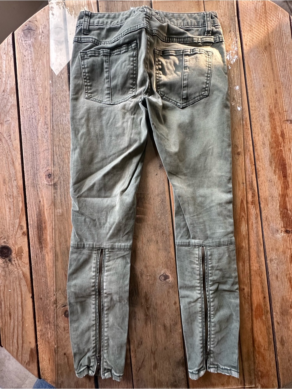 Free People Olive Green Skinny Pants with Back Zipper Detail